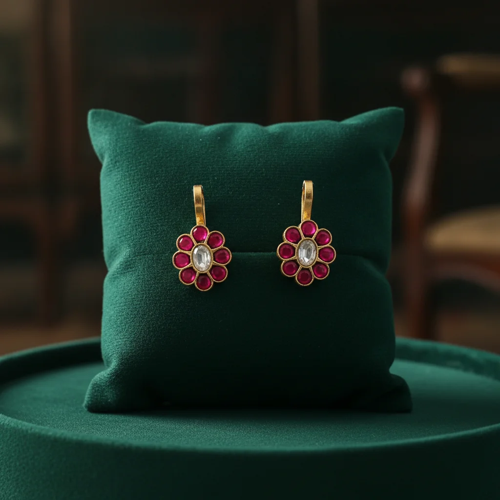Floral Ruby Kundan Press-On Nose Pins