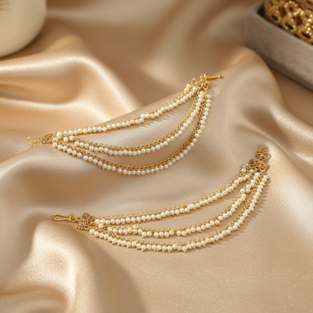 Triple-Layered Pearl Saharay Ear Chains