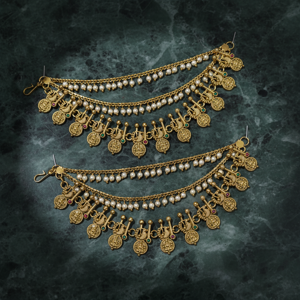 Antique Gold Three-Layered Pearl Kaanchain - View 2