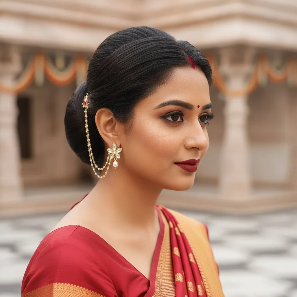 Floral Kundan & Pearl Ear Chain (Sahare)
