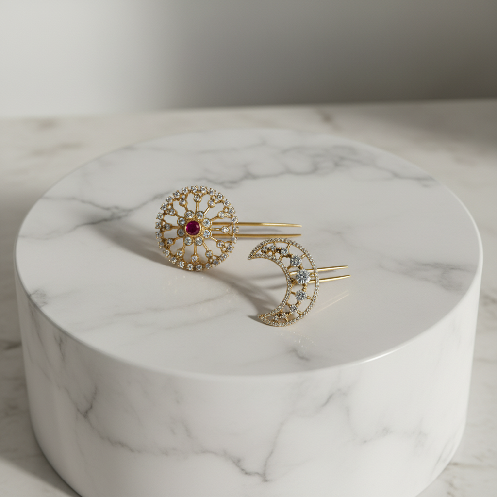 Celestial Mandala & Crescent Hair Pin Set - View 2