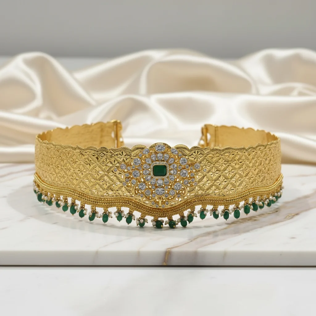 Regal Emerald & Gold Medallion Waist Belt