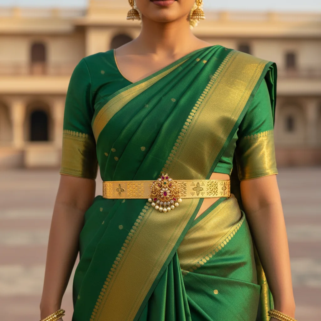 Traditional Gold Floral Vaddanam Waist Belt
