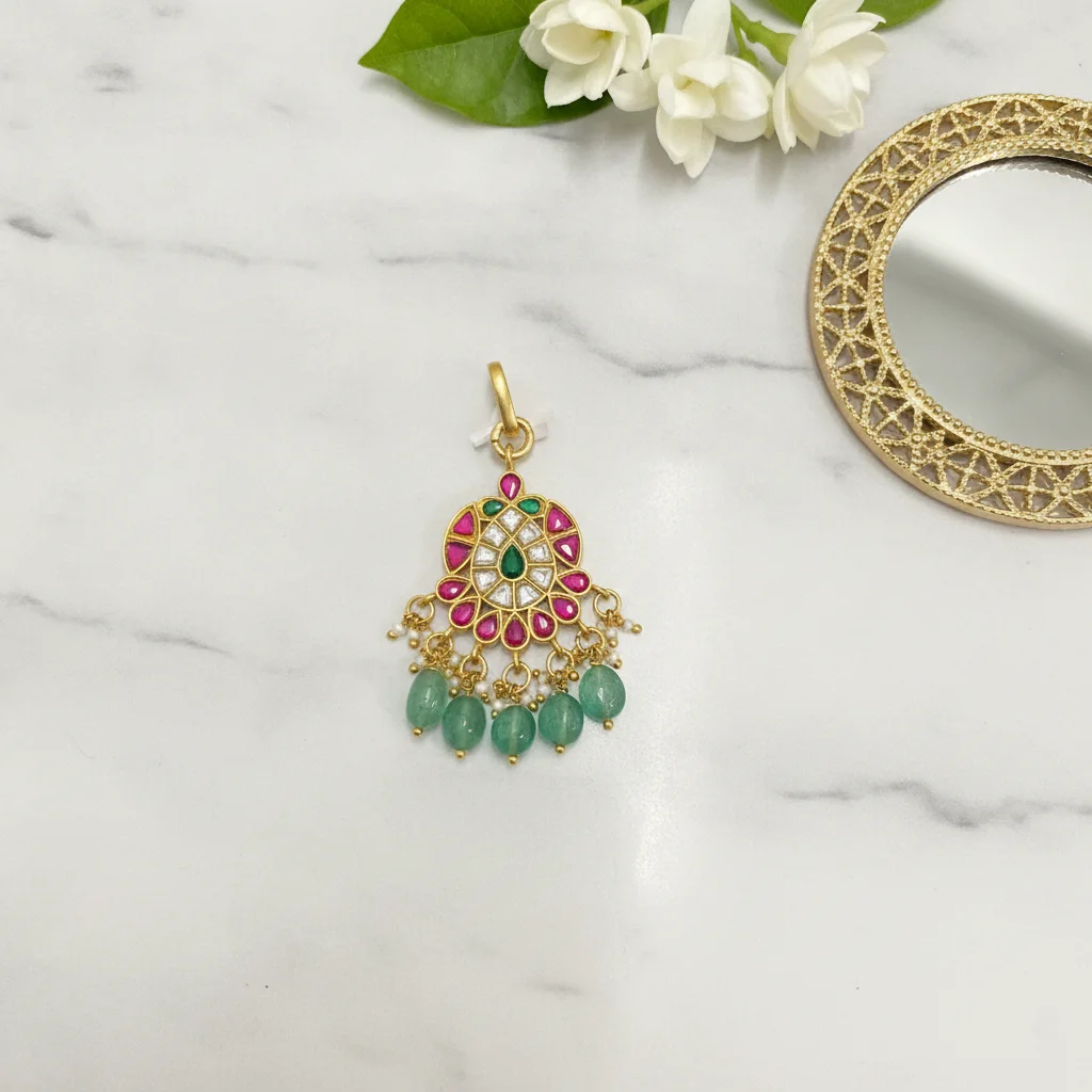 Kundan & Emerald Green Beaded Maang Tikka