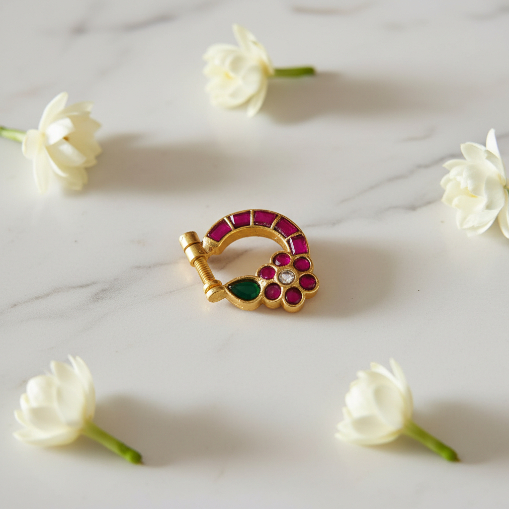 Regal Ruby Floral Nath - View 2