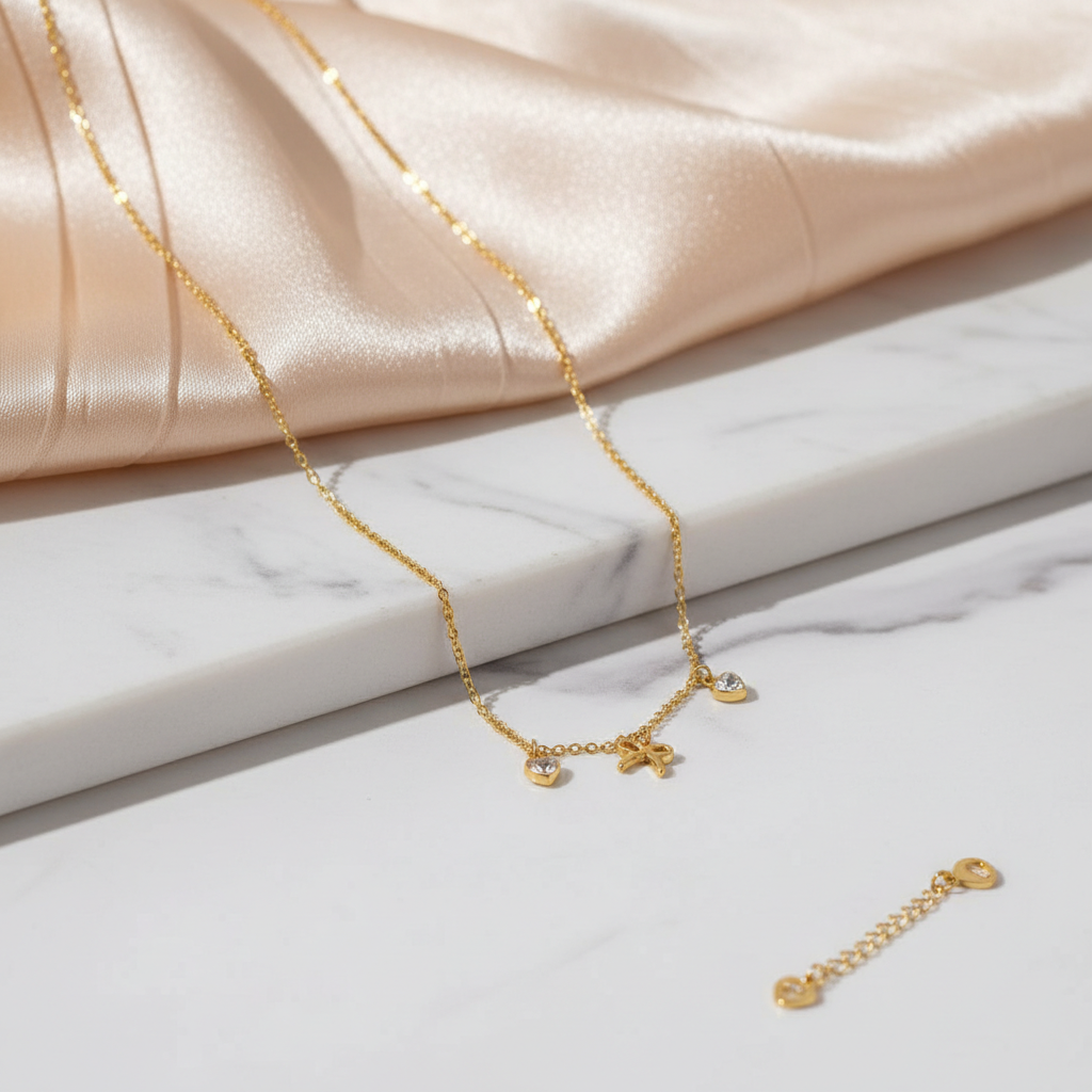 Radiant Heart & Bow Charm Necklace