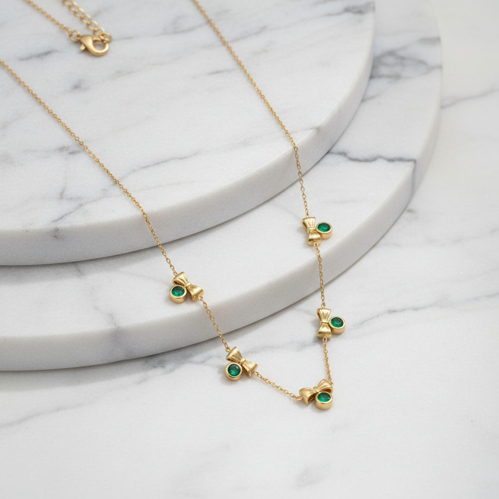 AT-954 Emerald Bow Anti-Tarnish Set
