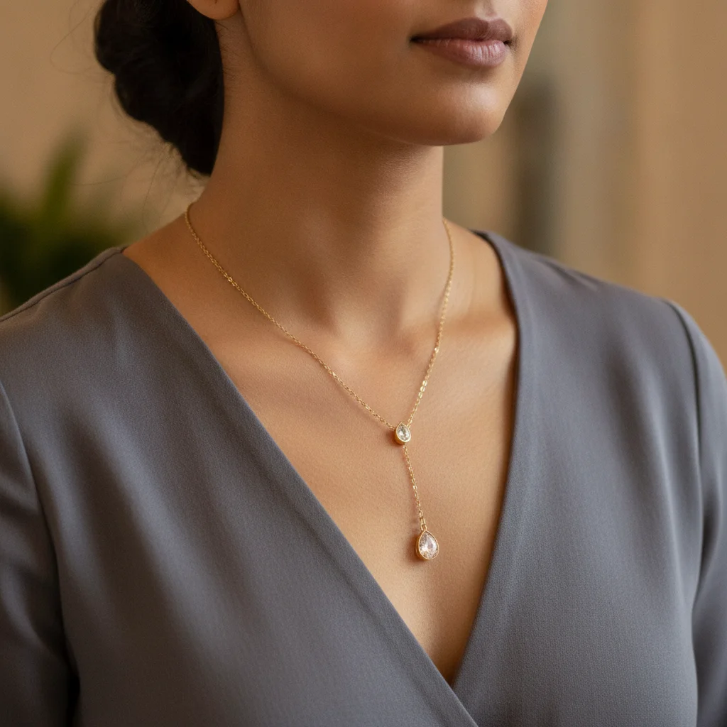 Teardrop Lariat Anti-Tarnish Necklace
