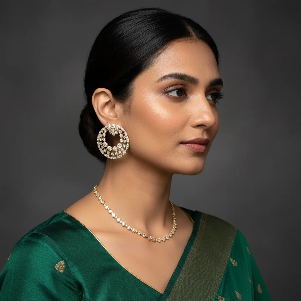 Ornate Lattice Brilliance Hoops - View 2