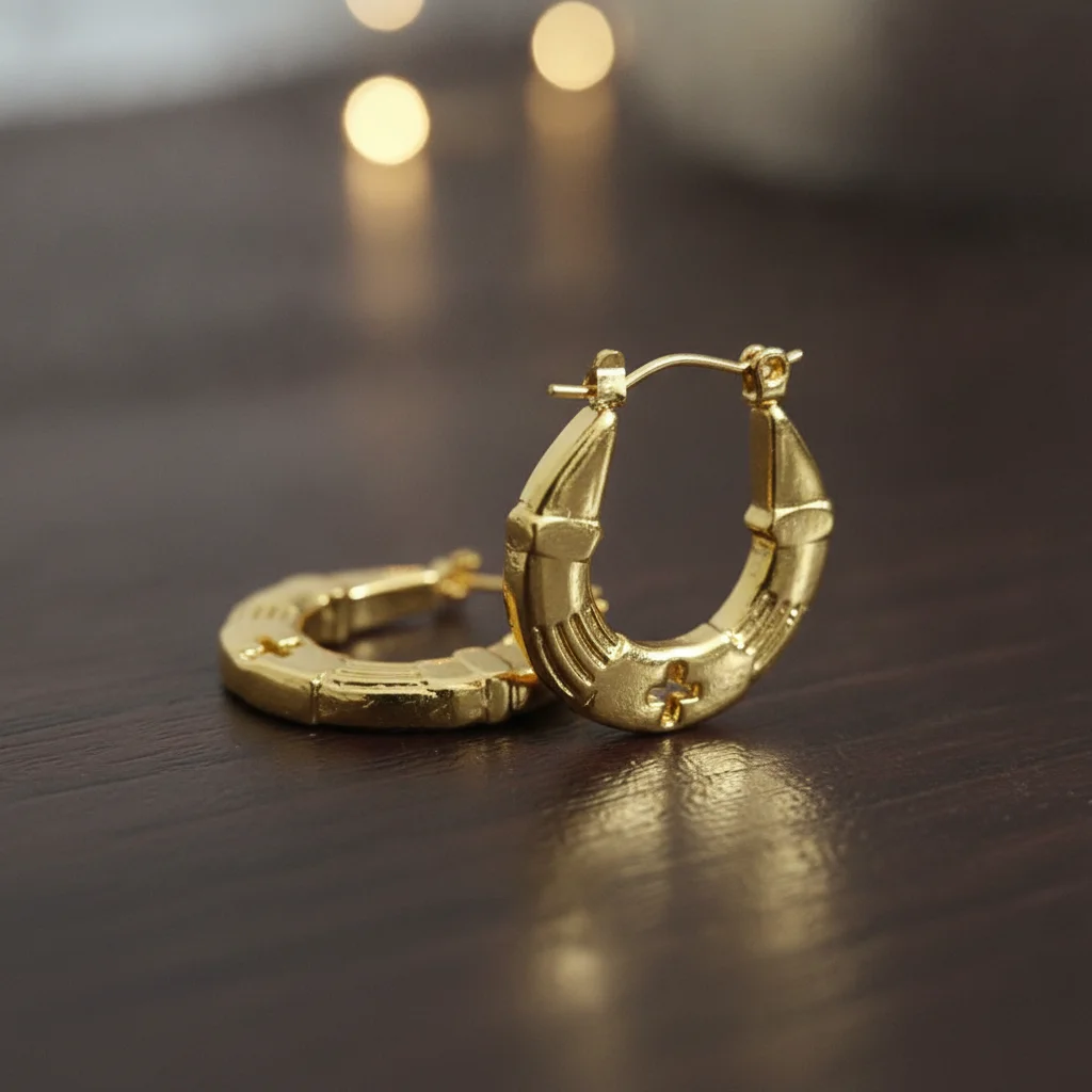 Bamboo Cross Anti-Tarnish Hoops