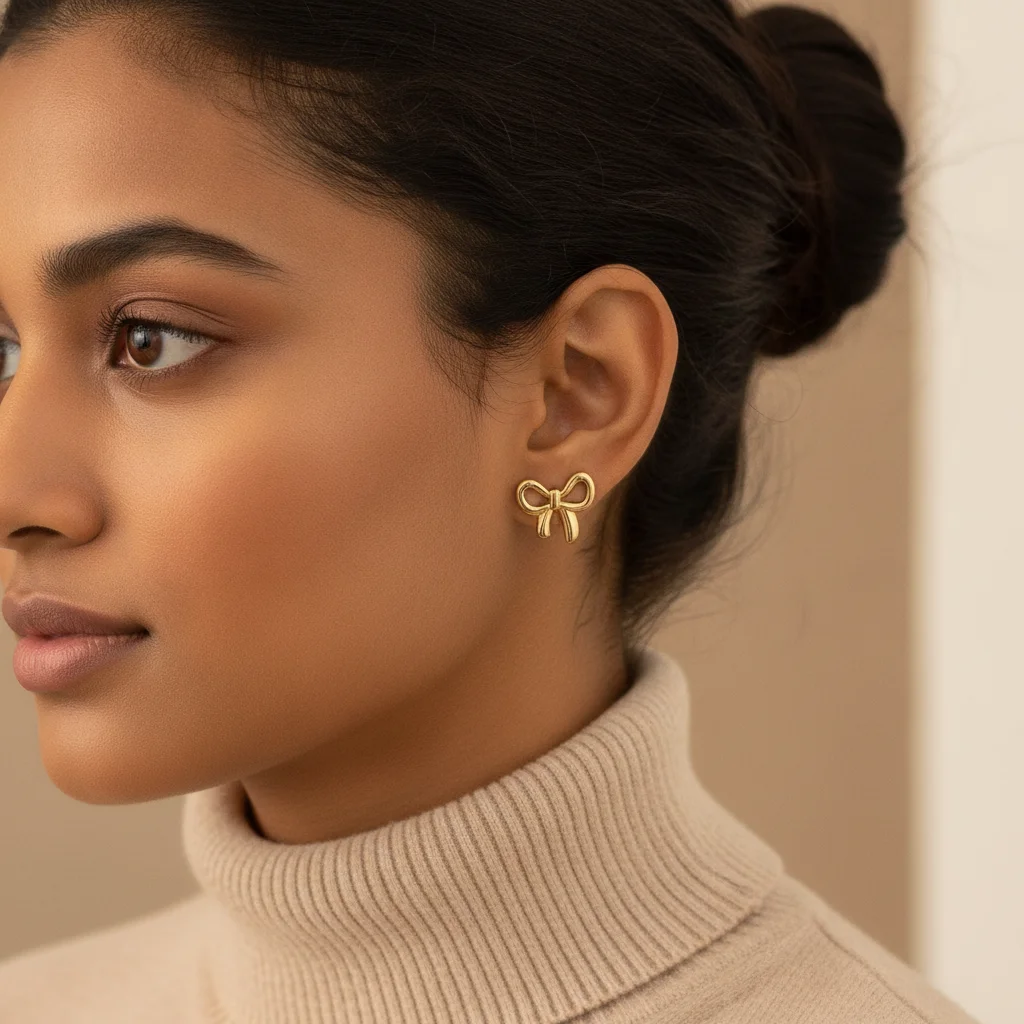 Golden Ribbon Anti-Tarnish Bow Studs