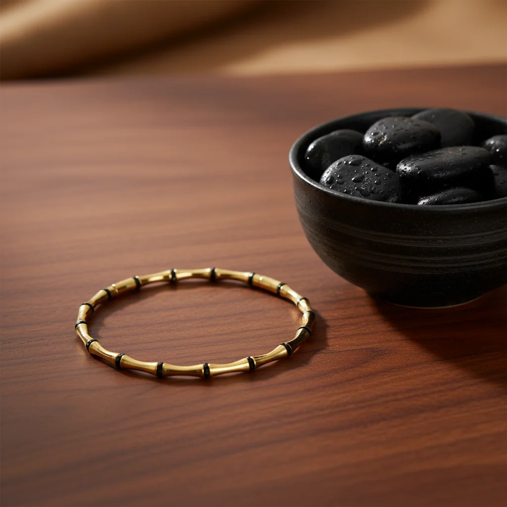 Segmented Gold & Black Anti-Tarnish Bangle - View 2