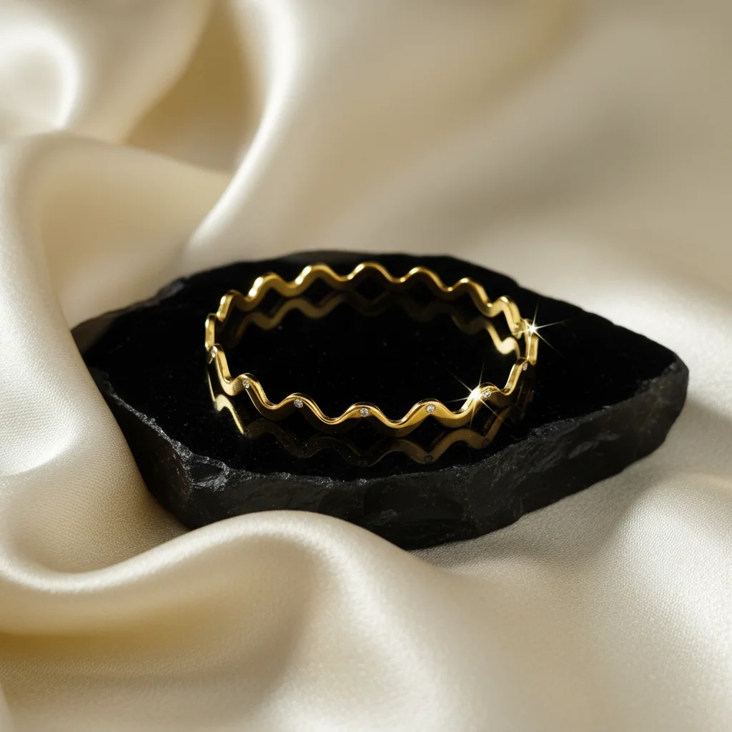 Ethereal Crest Wavy Gold Bangle - View 2