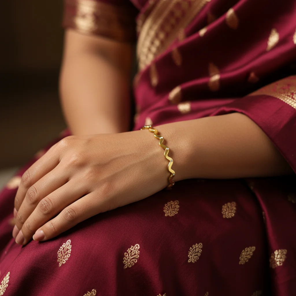 Ethereal Crest Wavy Gold Bangle