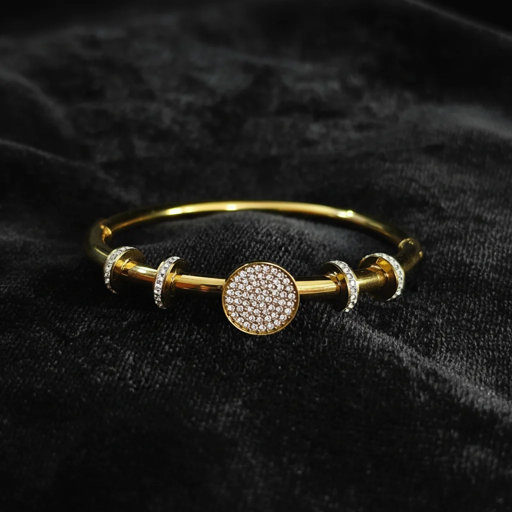 Gilded Radiance Pavé Medallion Anti-Tarnish Bangle - View 2