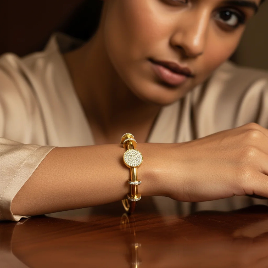 Gilded Radiance Pavé Medallion Anti-Tarnish Bangle