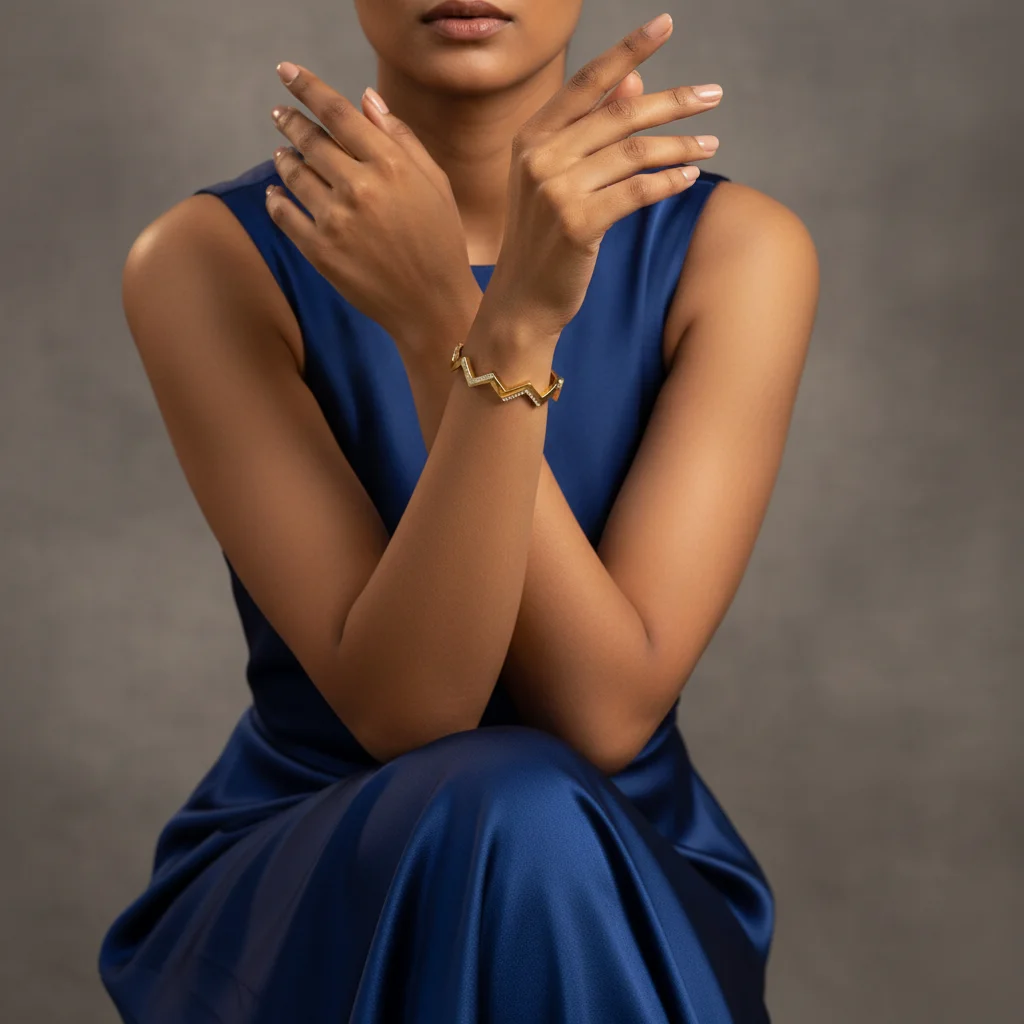 Zigzag Pave Gold Anti-Tarnish Bangle