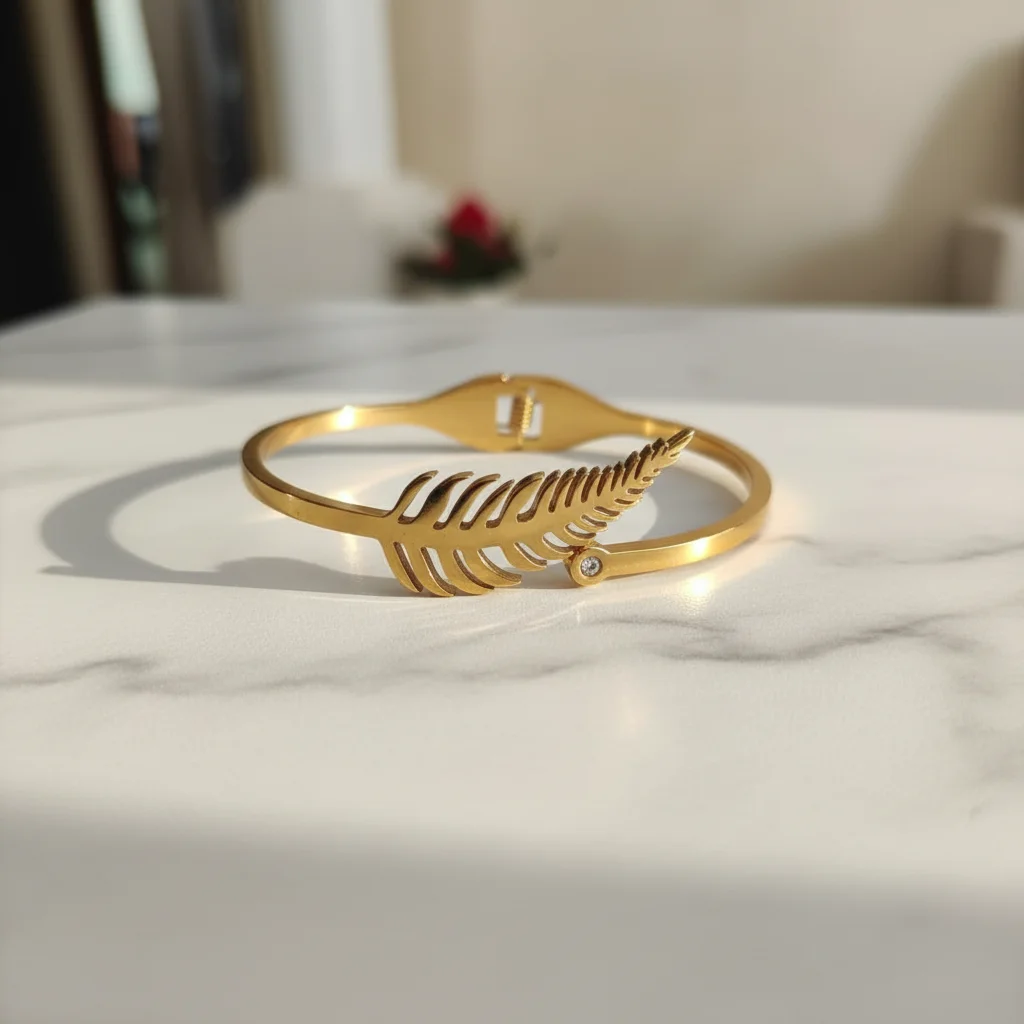 Graceful Feather Anti-Tarnish Bangle - View 2