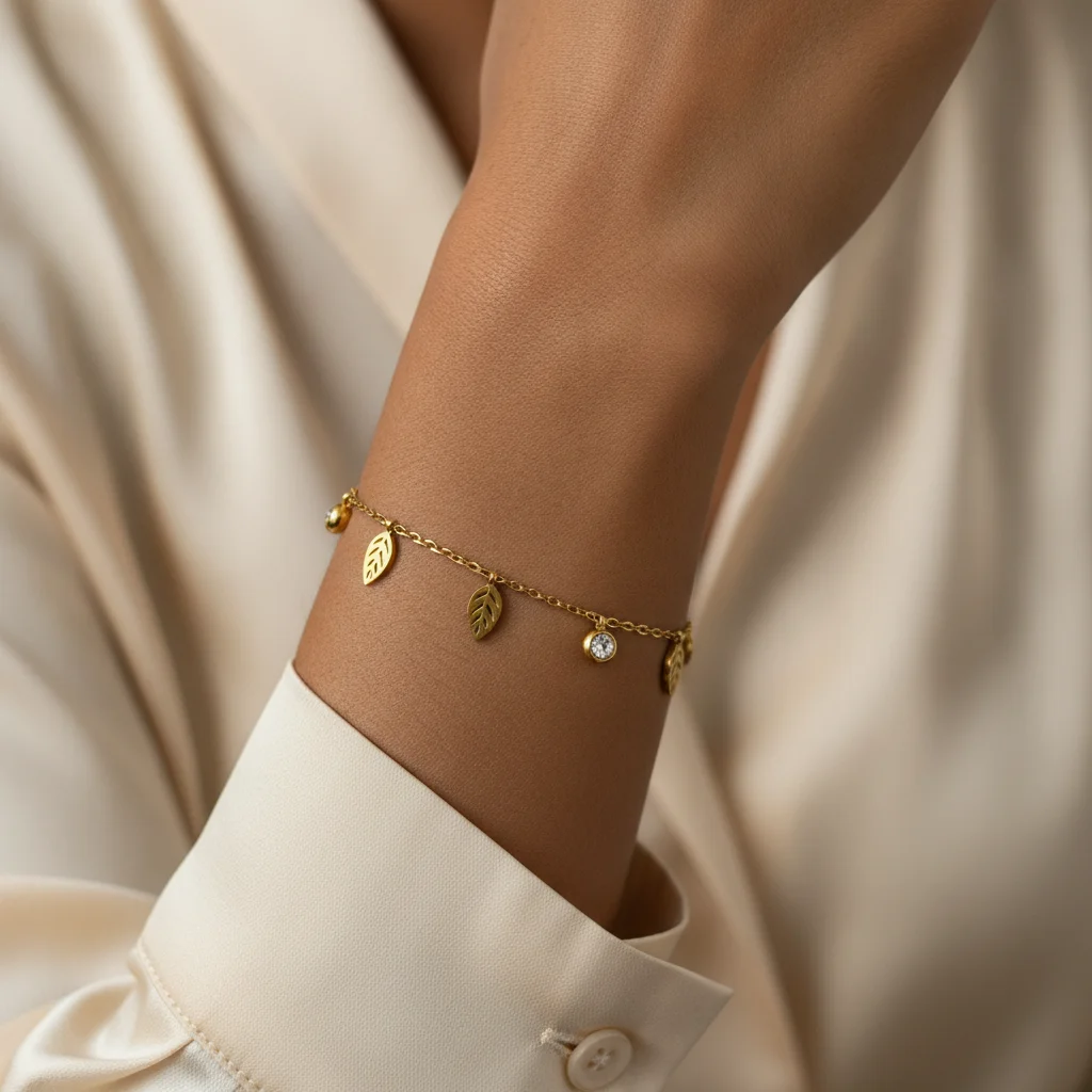 Leaf & Crystal Anti-Tarnish Bracelet