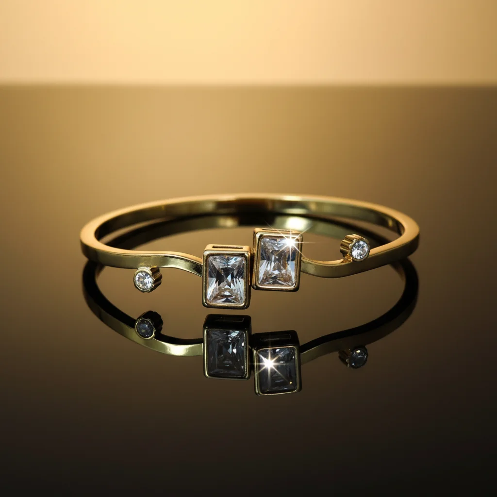 Gold Wavy Stone Bangle