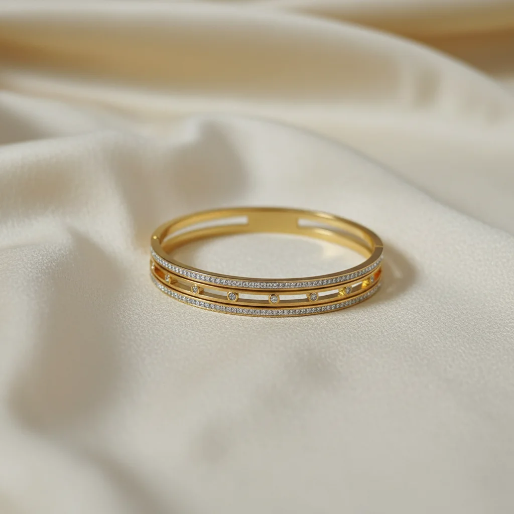Triple-Layered Gold CZ Bangle