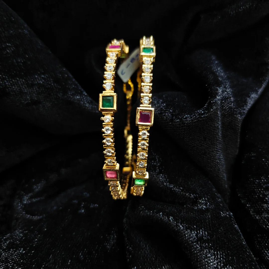 Emerald & Ruby Radiance 1 Gram Gold Bangles - View 2