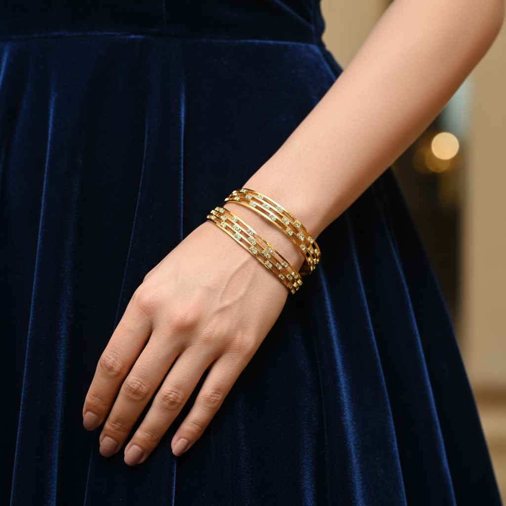 Gilded Trellis Lattice Bangles - View 3