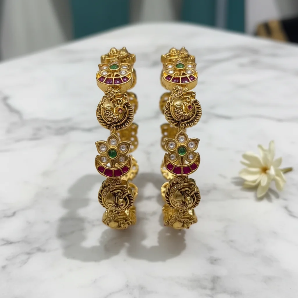 Antique Gold Temple Peacock Bangles
