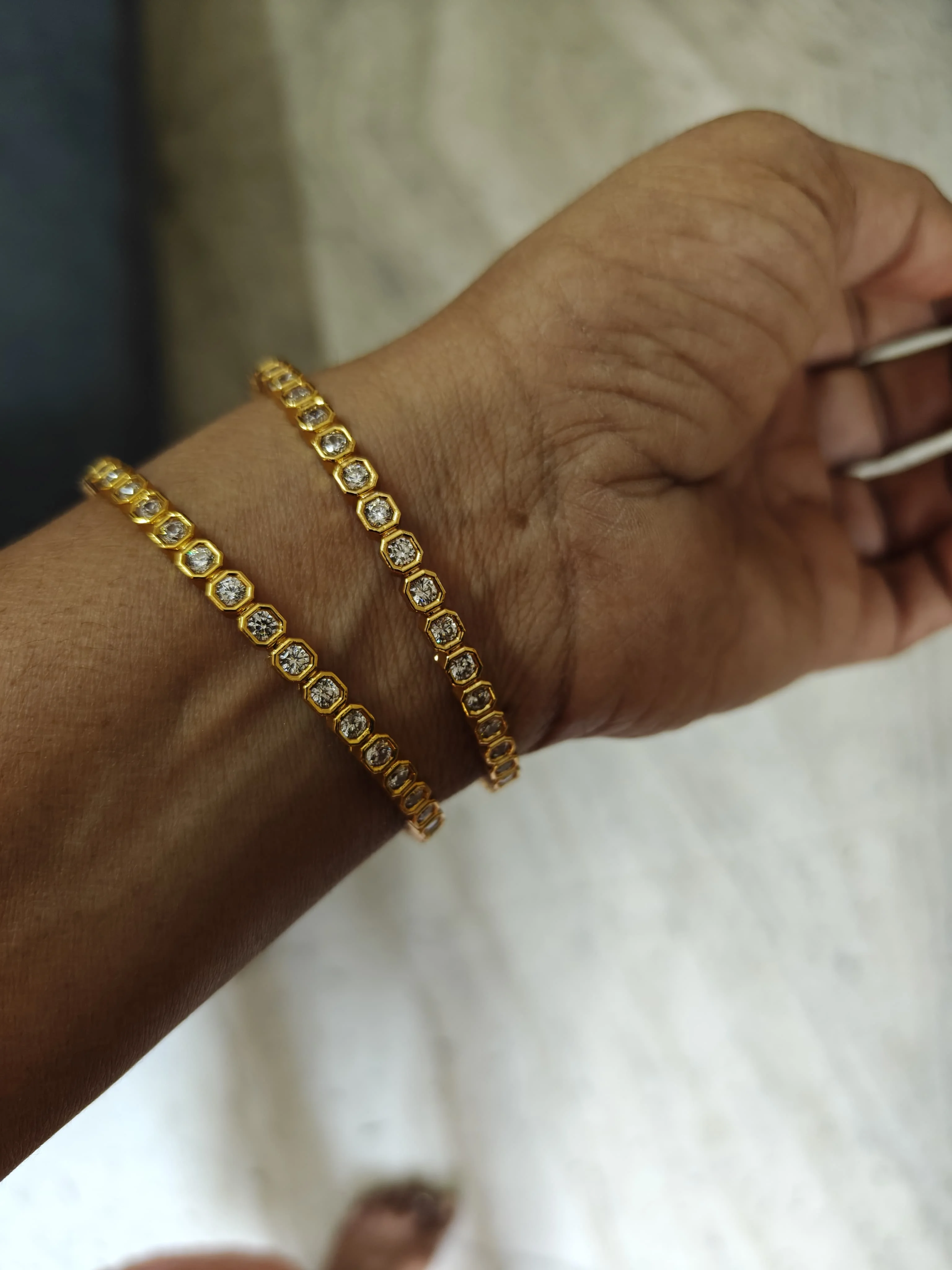Geometric Hexagonal CZ Bangles