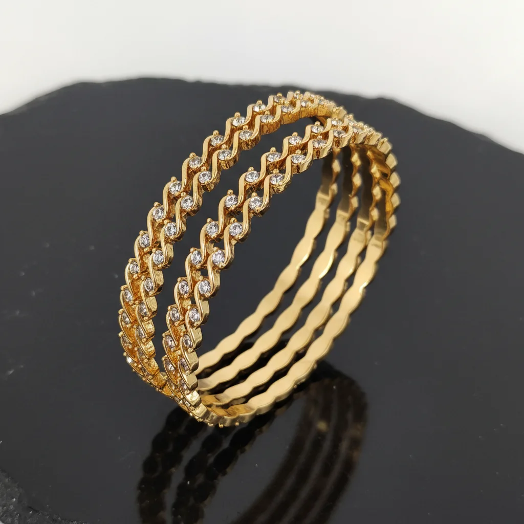 Wavy Zigzag Gold-Plated CZ Bangles