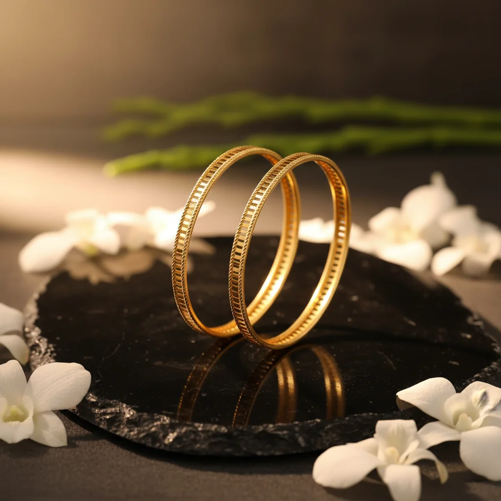 Geometric Channel Gold Plated Bangles - View 2