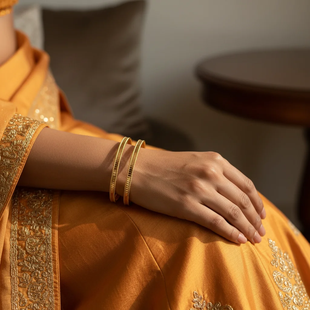 Geometric Channel Gold Plated Bangles