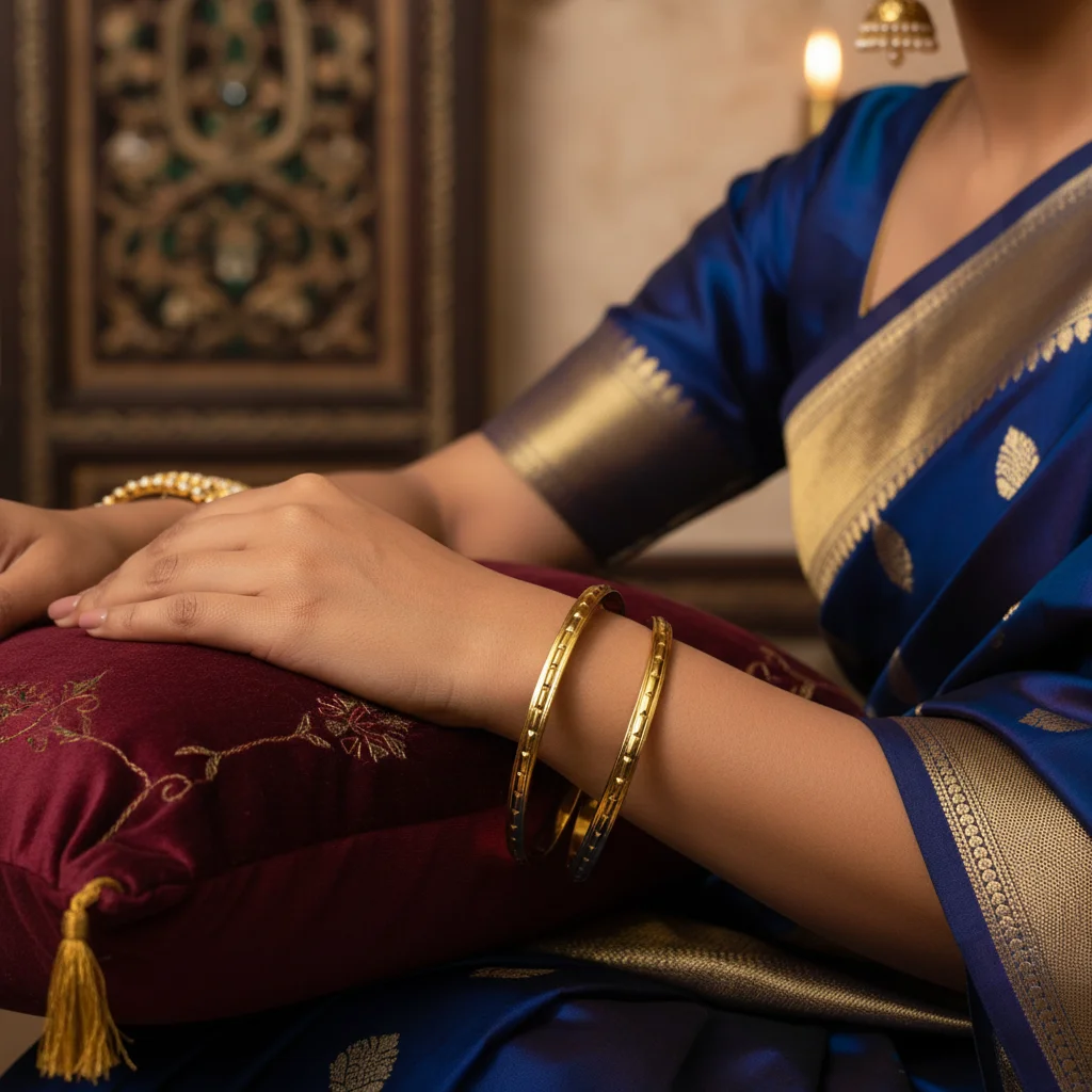 Geometric Studded Gold Bangles (Pair) - View 2