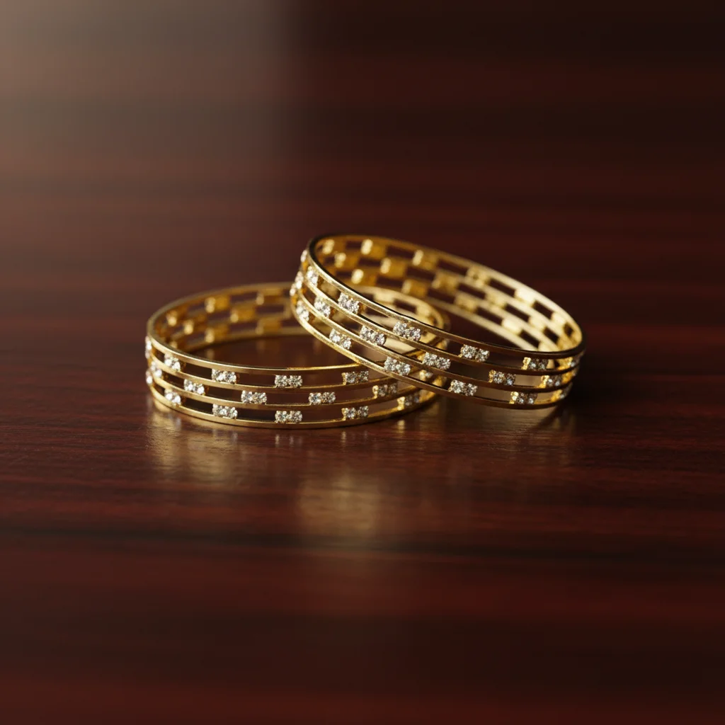 Triple-Layer Lattice Crystal Gold Bangles - View 2