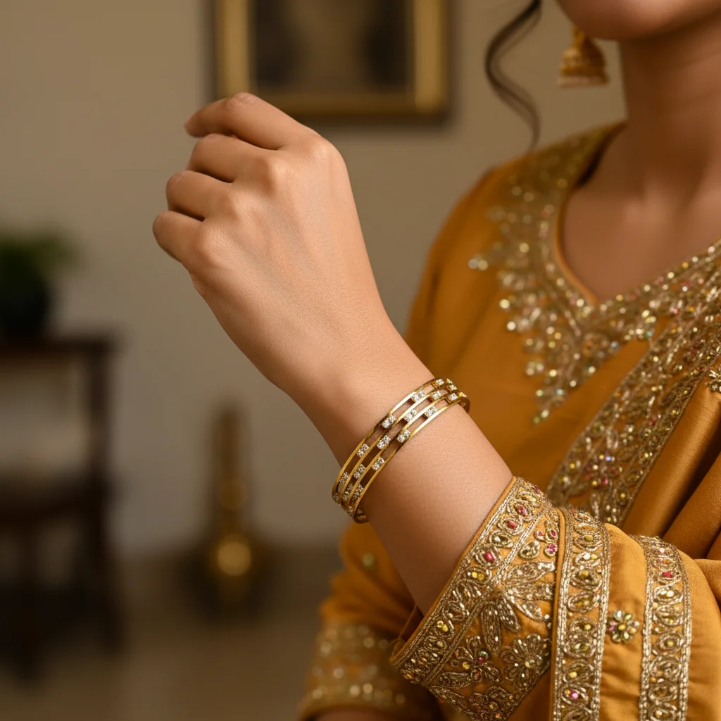 Triple-Layer Lattice Crystal Gold Bangles
