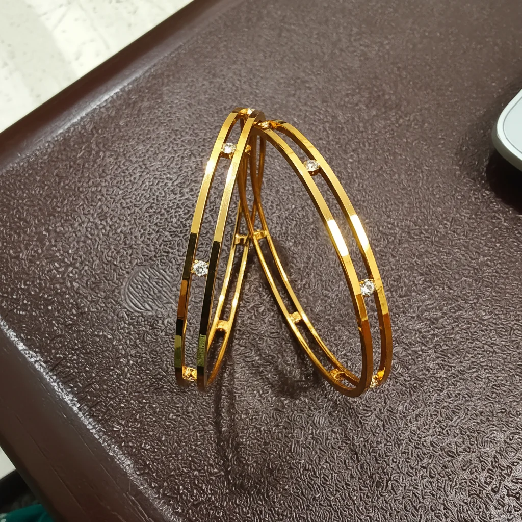 BG-626 Gold Dual-Band Cubic Zirconia Bangles - View 2
