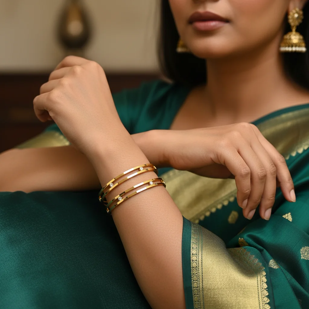 BG-626 Gold Dual-Band Cubic Zirconia Bangles
