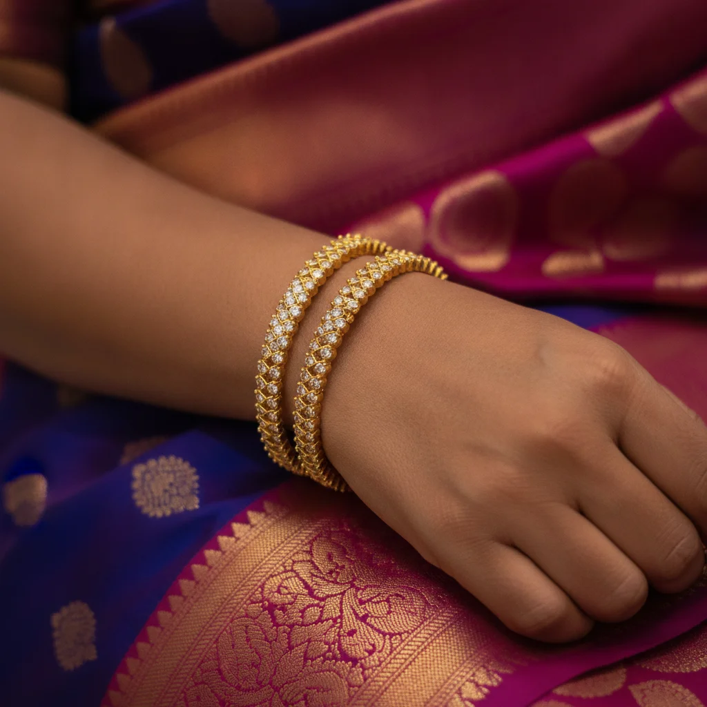 Regal Radiance CZ Studded Gold Bangles