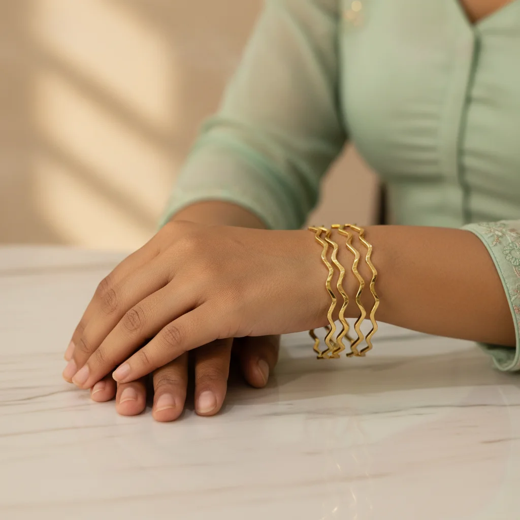 Wavy Zigzag Gold-Toned Bangles
