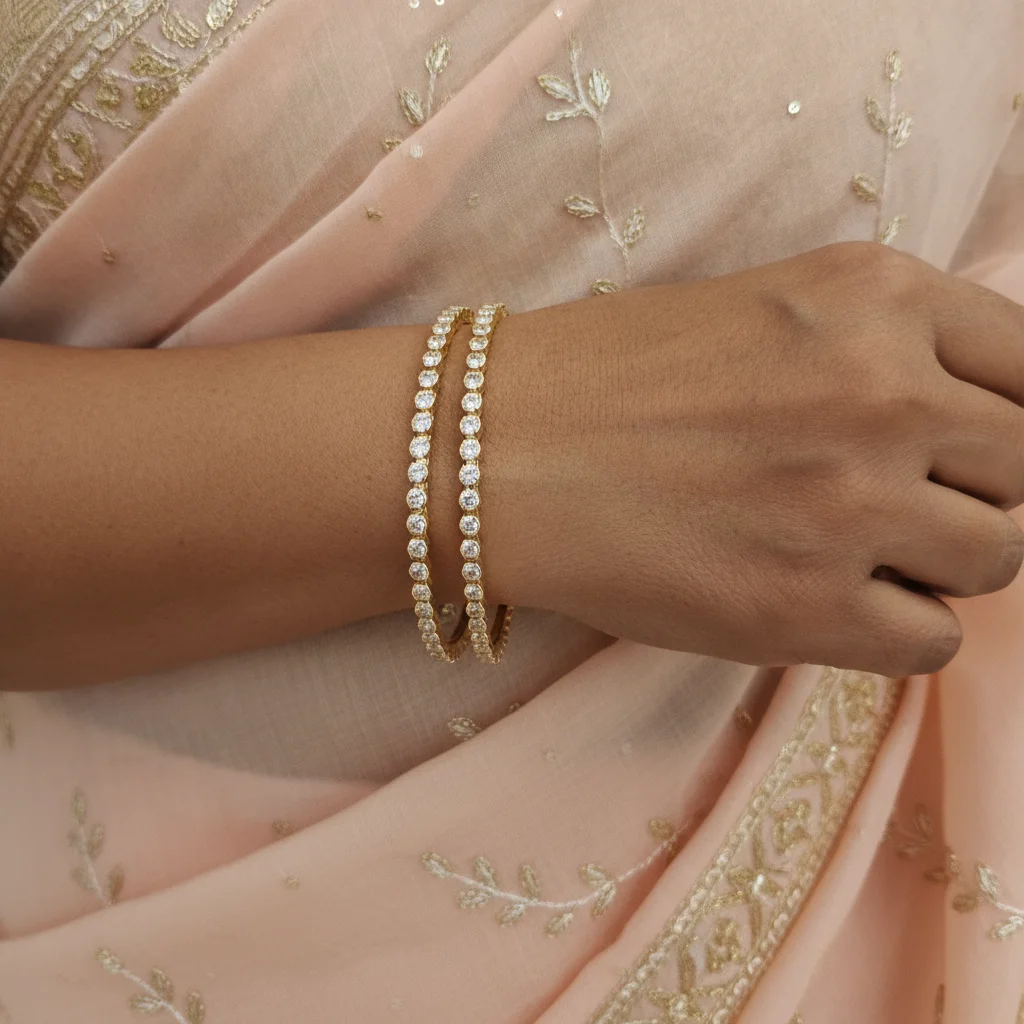 Ethereal Sparkle CZ Gold Bangles
