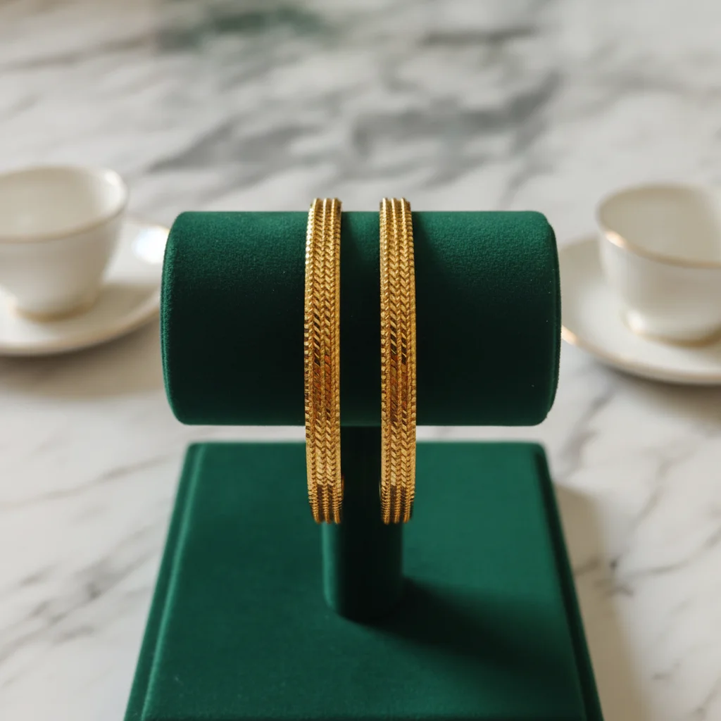 Textured Gold-Plated Elegance Bangles (Pair)