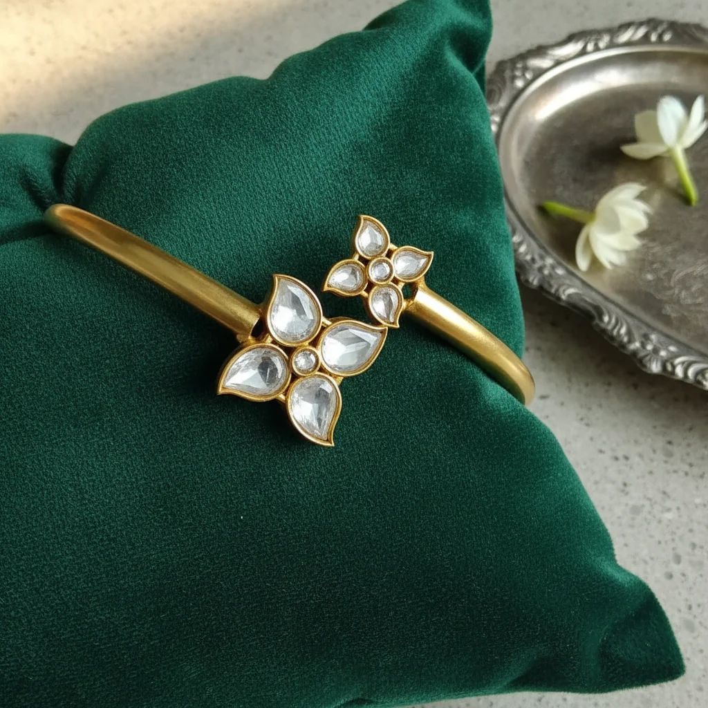 Polki Floral Open Cuff Bracelet