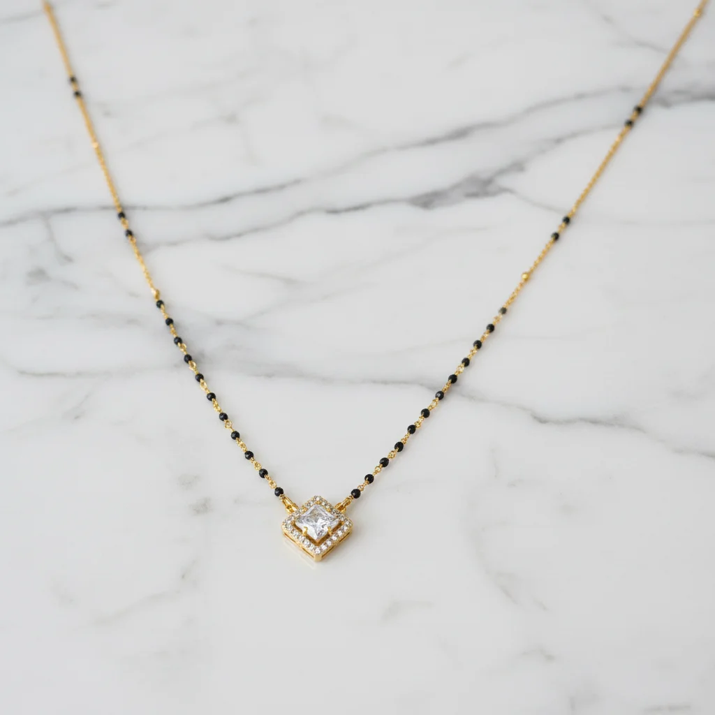 Geometric Diamond Crystal Mangalsutra Chain