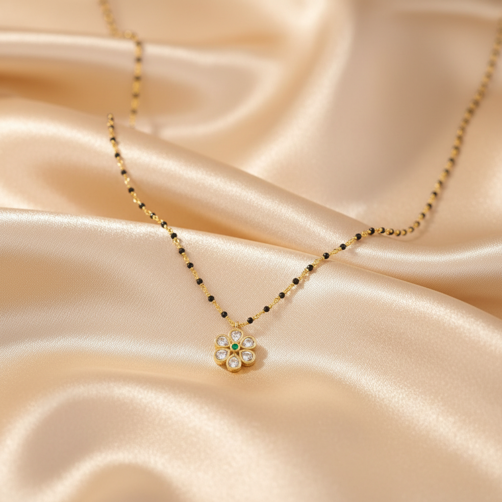 Emerald Bloom Floral Mangalsutra Chain - View 2