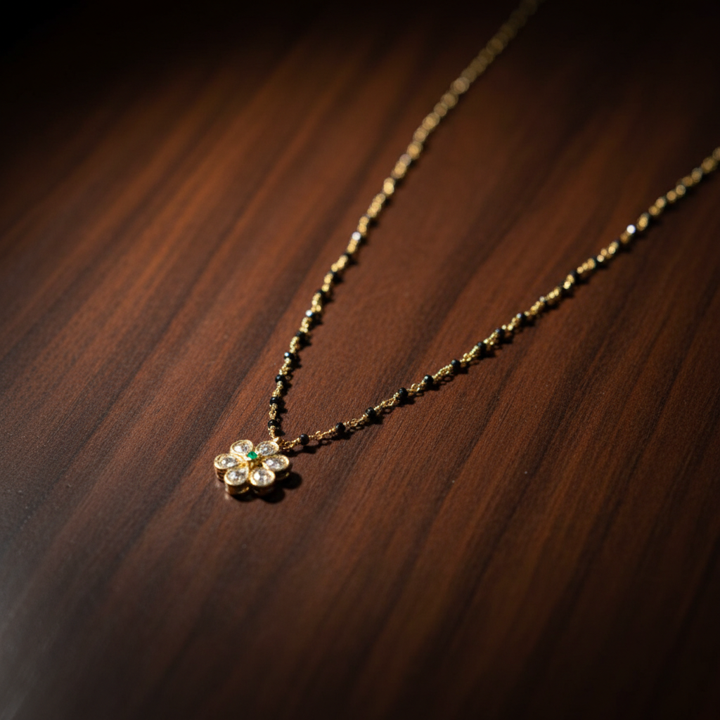 Emerald Bloom Floral Mangalsutra Chain - View 3