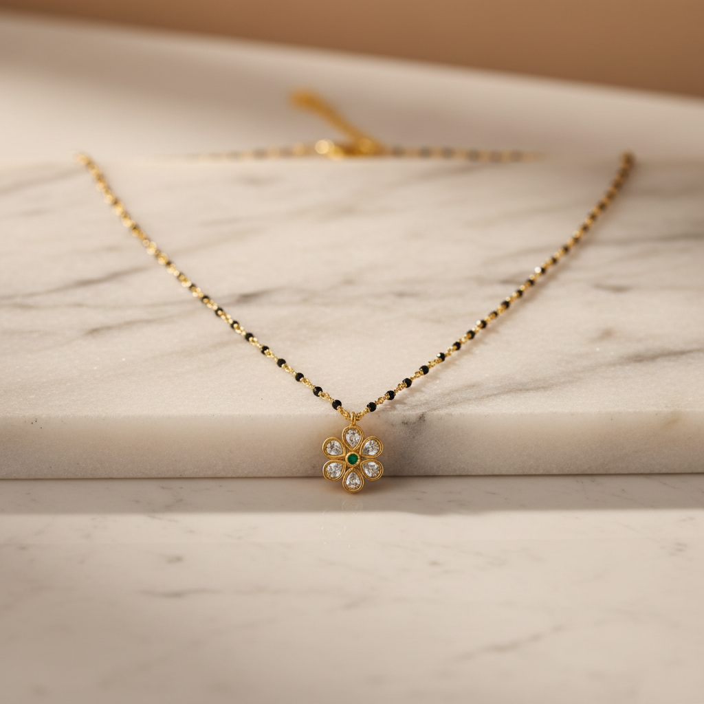 Emerald Bloom Floral Mangalsutra Chain