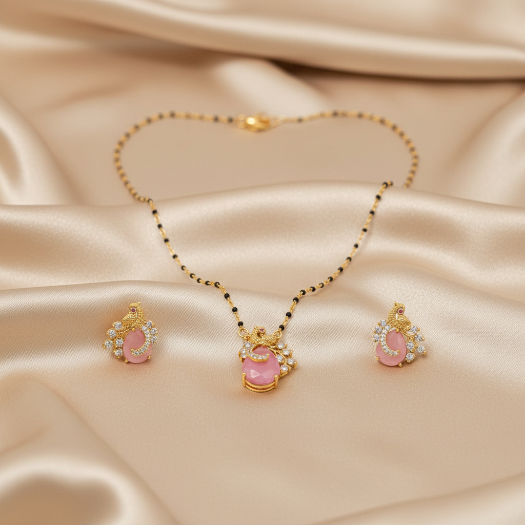 Blush Radiance Beaded Mangalsutra Chain - View 10