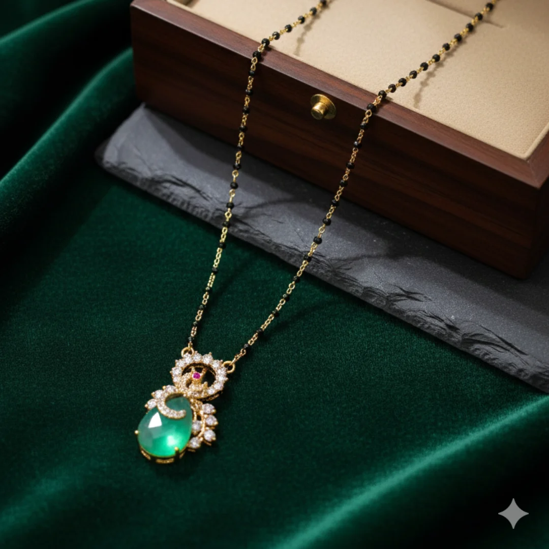Emerald Serenity Mangalsutra Chain - View 2