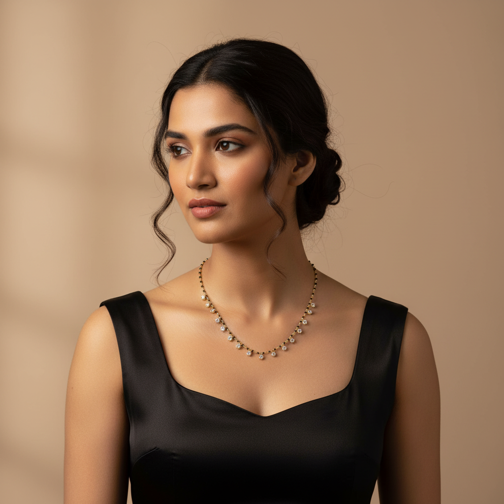 Ethereal Noir Crystal Droplet Chain