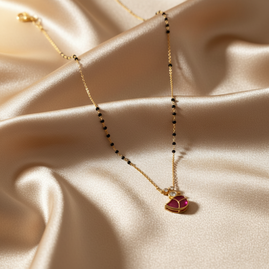 Ruby Crescent Gold Mangalsutra - View 3
